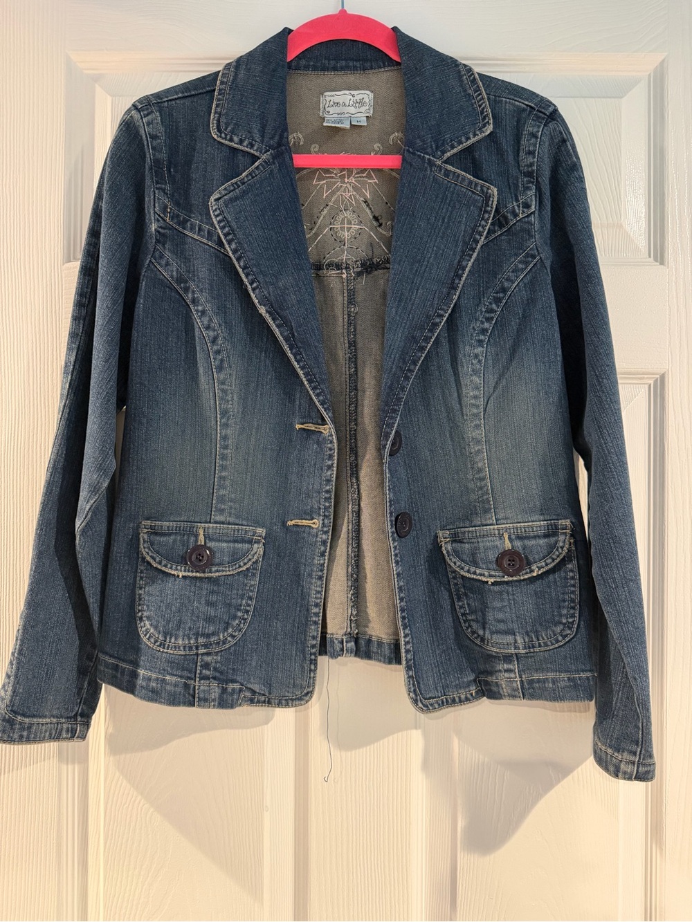 Live a Little Women's Jean Blazer Jacket - Medium Blue